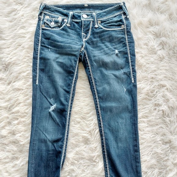 True Religion Skinny Distressed Thick Stitche Flapped Pockets Denim Jeans Siz 26 - Picture 4 of 12
